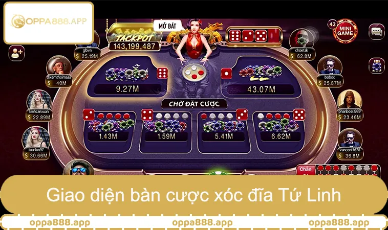 Hướng Dẫn Cách Chơi Xóc Đĩa Tứ Linh Luật Chuẩn OPPA888 3 Giao diện bàn cược xóc đĩa Tứ Linh hiển thị Âm Dương và cặp linh vật