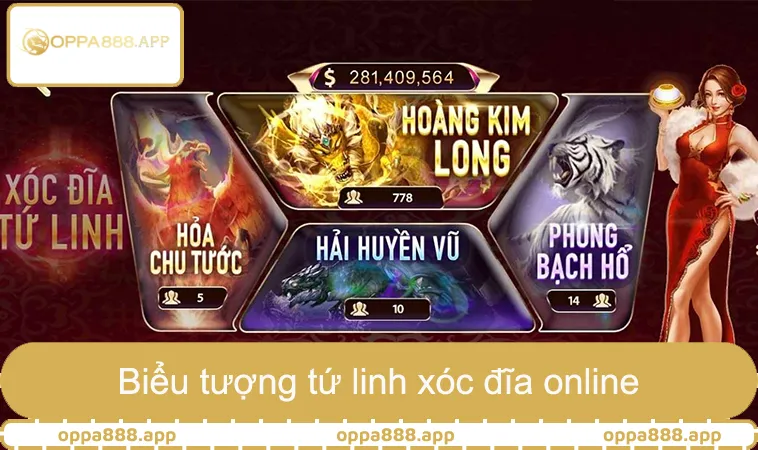 Hướng Dẫn Cách Chơi Xóc Đĩa Tứ Linh Luật Chuẩn OPPA888 1 Long Lân Quy Phụng, biểu tượng phong thủy trong cách chơi xóc đĩa Tứ Linh